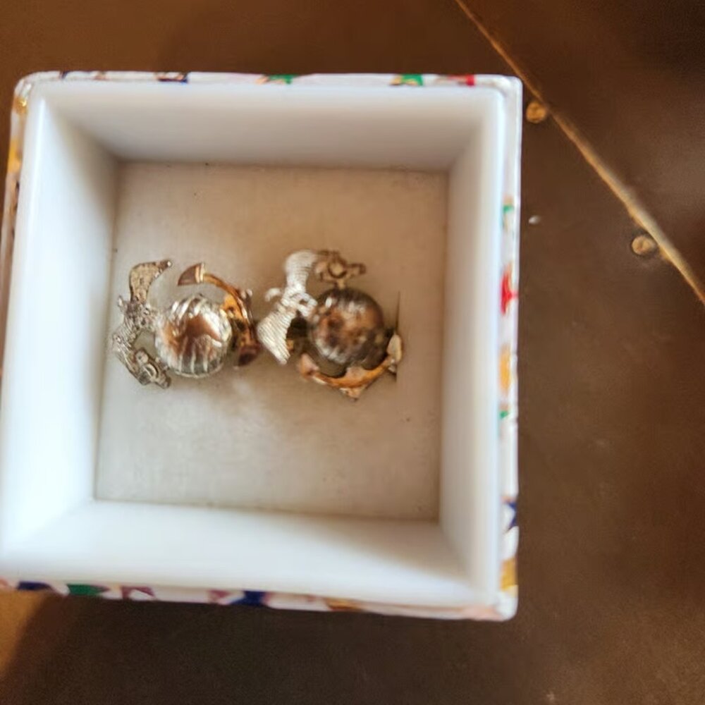 Vintage Screw Back Pin Gold Toned With Earth Eagle/Ships Anchor ESTATE FINAL